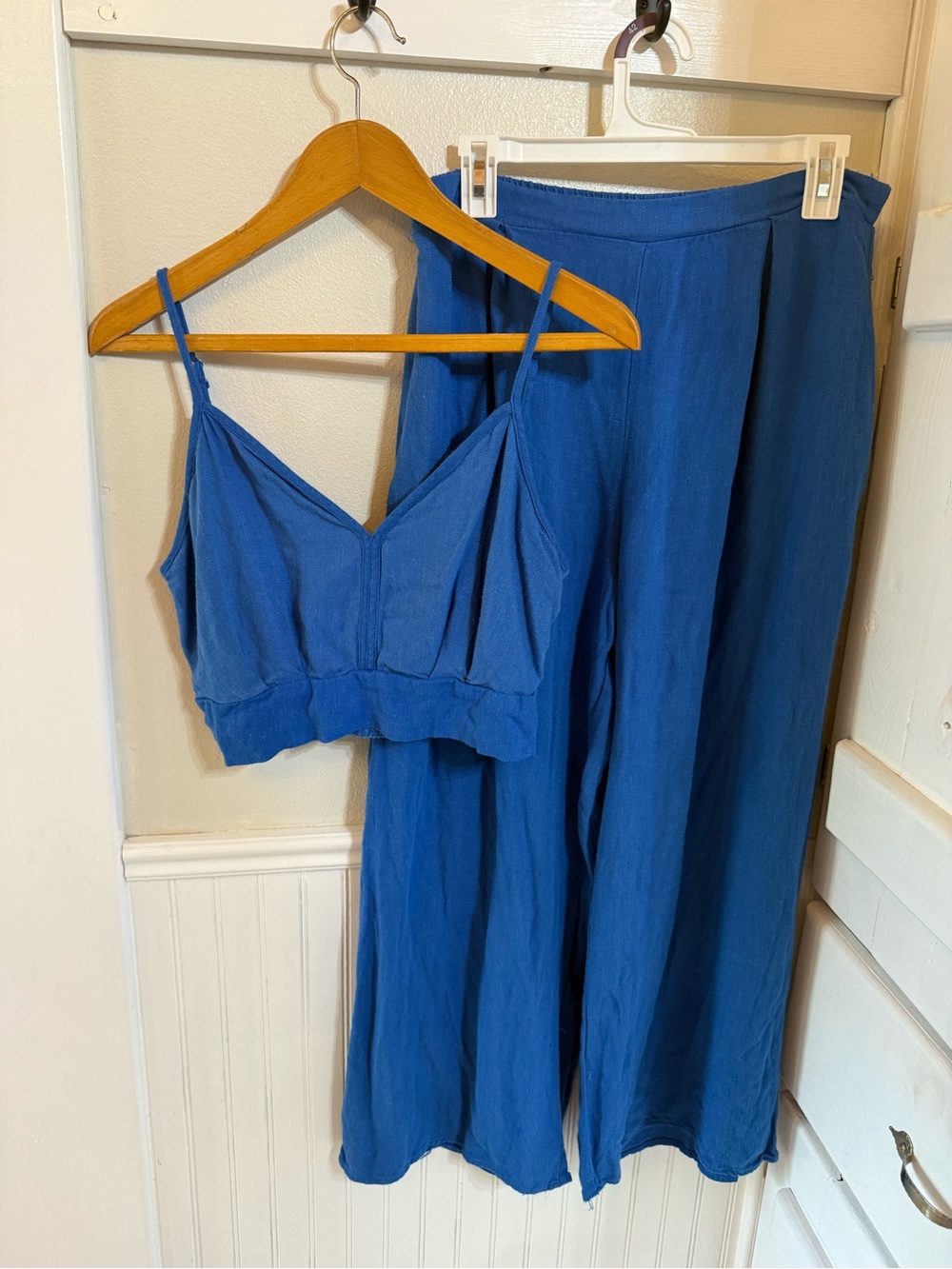 Sienna Sky Blue Two-Piece Wide Leg Linen Set